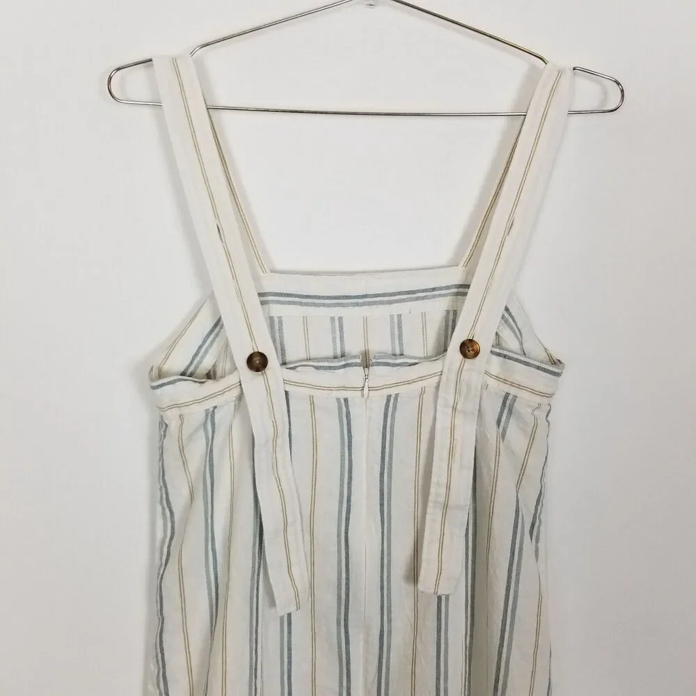 Madewell Women Linen-Cotton Princess-Seamed Midi Dress Sz M Stripe Boho Vacation - Picture 5 of 8